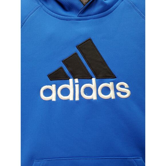 adidas Hoodie Youth‎ Large Blue Polyester Long Sleeve Embroidered Logo Pullover - Picture 7 of 10